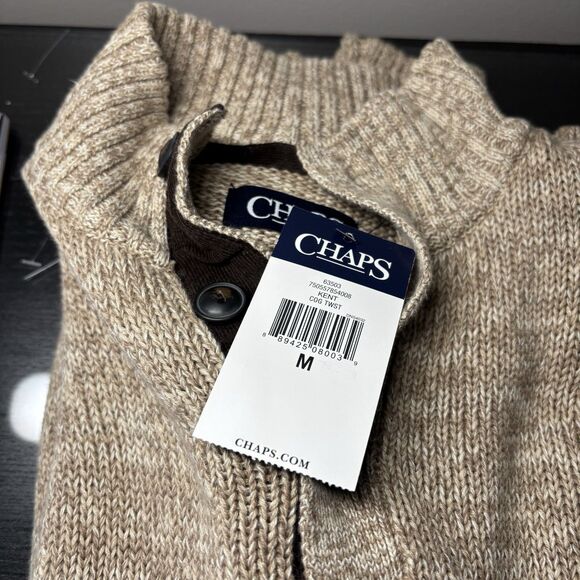 New Chaps Mens M Mockneck Sweater Medium Brown Tan Twist NWT Long Sleeve Button - Picture 7 of 9